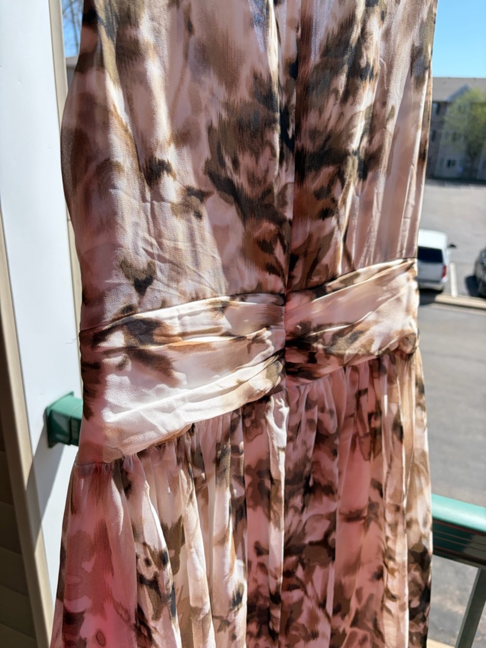 🆕✨ DKNY Tie Dye Sleeveless Mini Dress Size 10 Beige Brown Pleated Lightweight - Picture 10 of 16